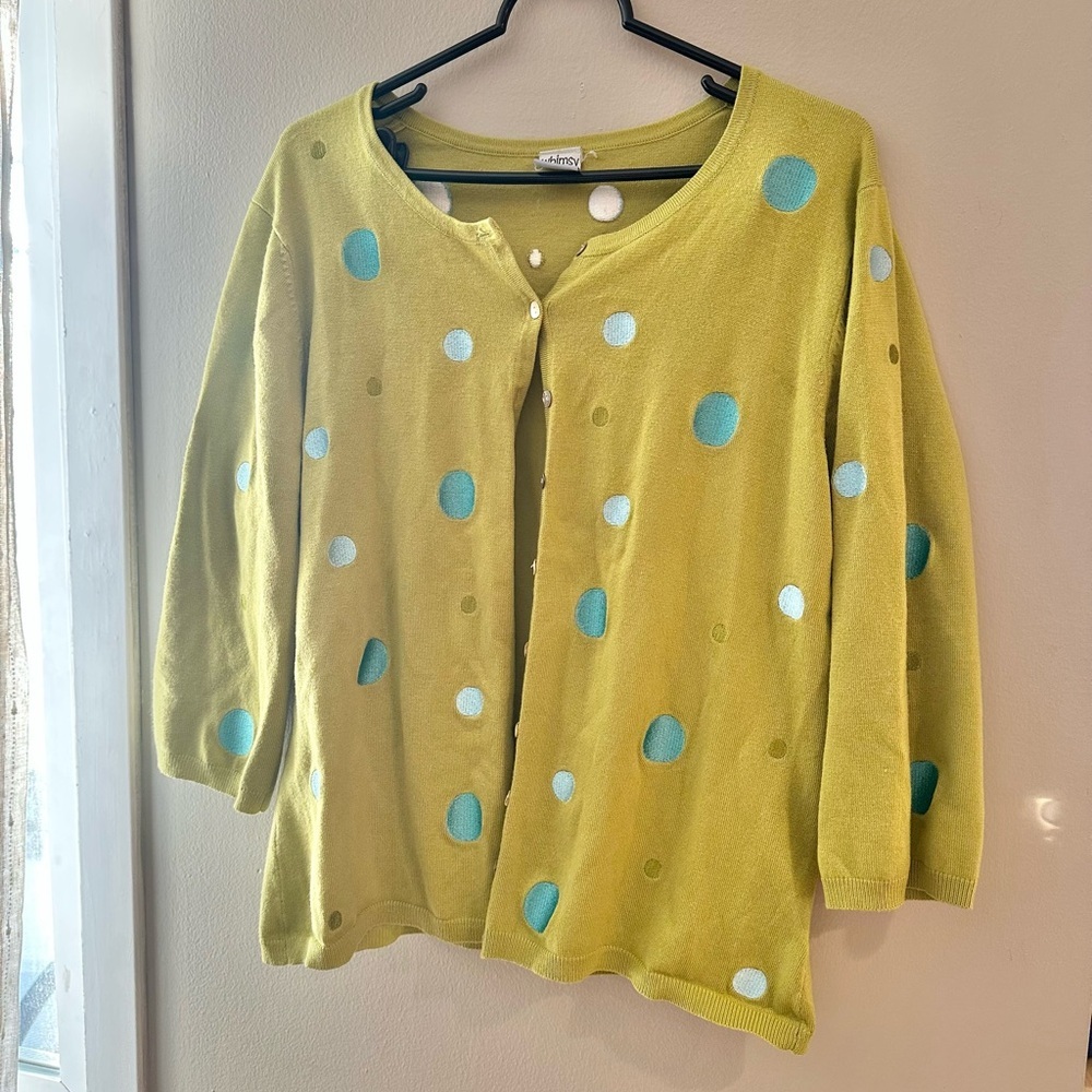 Whimsy Green Polka Dot Cardigan Size L